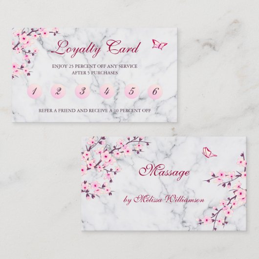 さくらんぼブロッサムロイヤリティカードピンクグレーマーブル 名刺 (正面/裏面)