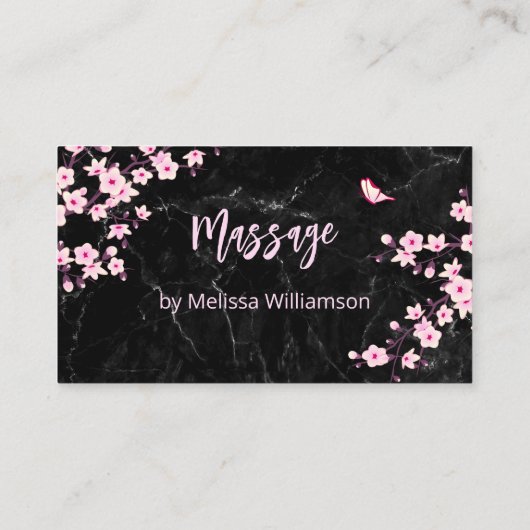 さくらんぼブロッサムロイヤリティカードピンクブラックマーブル 名刺 (裏面)