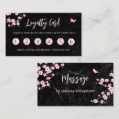 さくらんぼブロッサムロイヤリティカードピンクブラックマーブル 名刺 (正面/裏面)