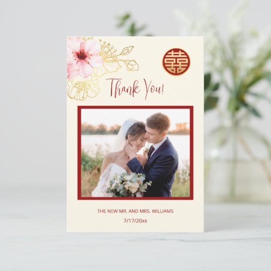さくらんぼブロッサム中国のフォト結婚ズ サンキューカード (スタンド正面)