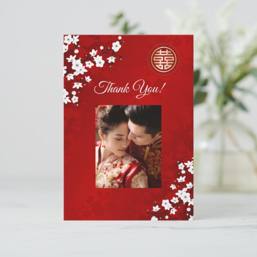 さくらんぼブロッサム中国のフォト結婚ズ サンキューカード (スタンド正面)