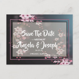 さくらんぼブロッサム幾何学的フローラ保存日付 案内ポストカード