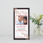 さくらんぼブロッサム日付の保存フォトカード（赤/黒） セーブザデート (スタンド正面)