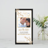 さくらんぼブロッサム日付の保存フォトカード(金ゴールド/黒) セーブザデート (スタンド正面)