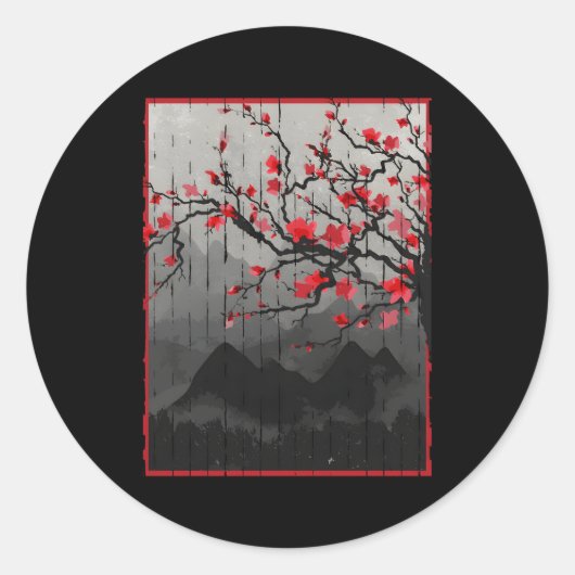 さくらんぼブロッサム日本のウッドブロック ラウンドシール (正面)