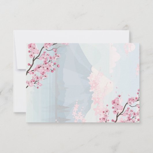 さくらんぼブロッサム日本の春の結婚式富士モダン サンキューカード (裏面)