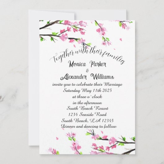 さくらんぼブロッサム日本の桜ピンク結婚ズ・インビタ 招待状 (正面)