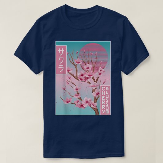 さくらんぼブロッサム日本の桜VAPORWAVE美学 Tシャツ (デザイン正面)