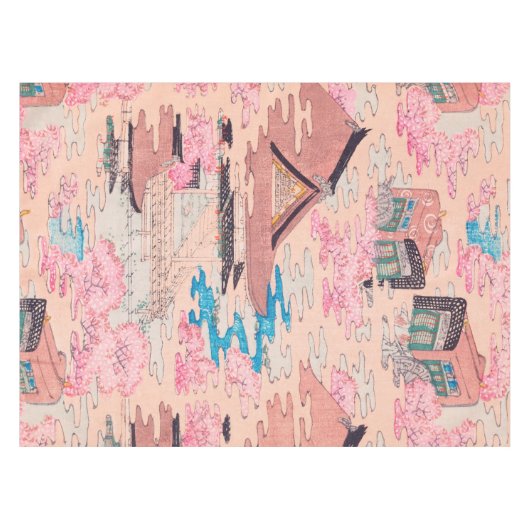 さくらんぼブロッサム春ランドスケープヴィンテージ日本の テーブルクロス (正面(横))