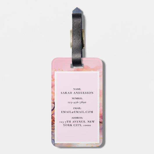 さくらんぼブロッサム桜ウェディング日付を保存 ラゲッジタグ (裏面縦)