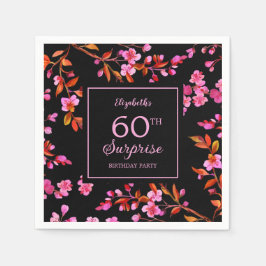 さくらんぼブロッサム桜サプライズブラック誕生日 スタンダードカクテルナプキン
