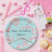 さくらんぼブロッサム桜ピンクターコイズ誕生日 ペーパープレート (パーティー)