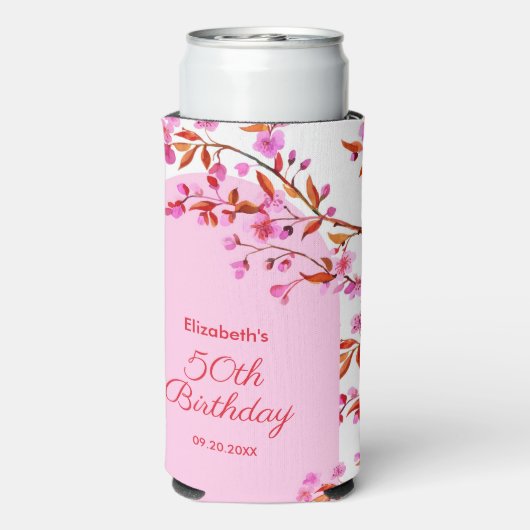 さくらんぼブロッサム桜フラワーピンクホワイト誕生日 スリム缶クーラー (Seltzer裏面)