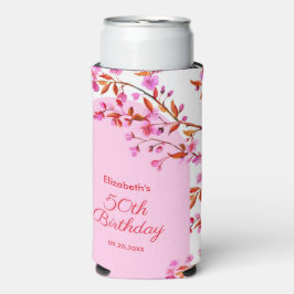 さくらんぼブロッサム桜フラワーピンクホワイト誕生日 スリム缶クーラー
