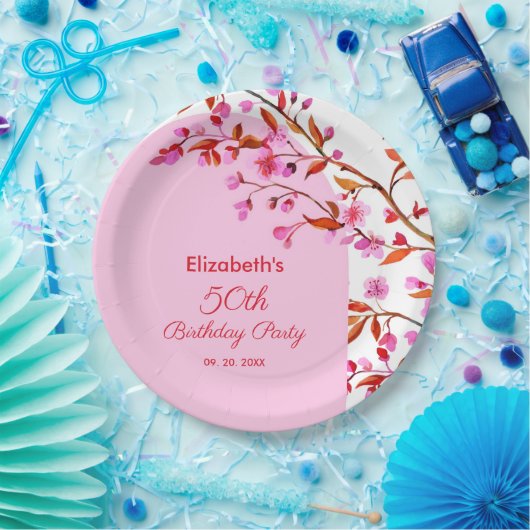 さくらんぼブロッサム桜フラワーピンクホワイト誕生日 ペーパープレート (パーティー)