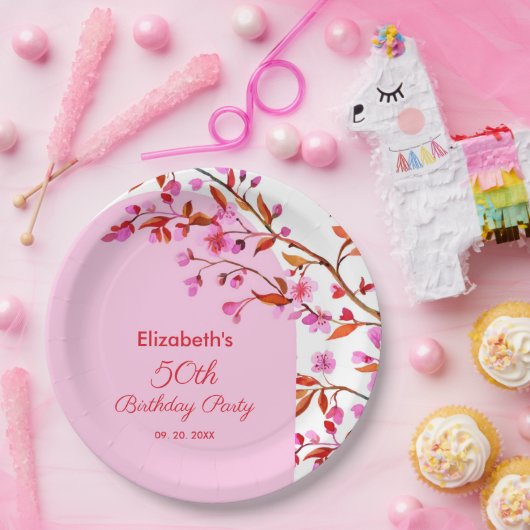 さくらんぼブロッサム桜フラワーピンクホワイト誕生日 ペーパープレート (パーティー)