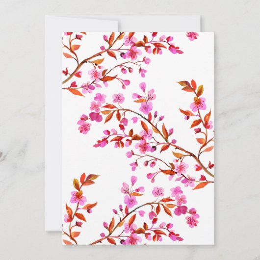 さくらんぼブロッサム桜フラワーピンクホワイト誕生日 招待状 (裏面)