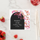 さくらんぼブロッサム桜フラワー白黒誕生日 スタンダードカクテルナプキン (インサイチュ)