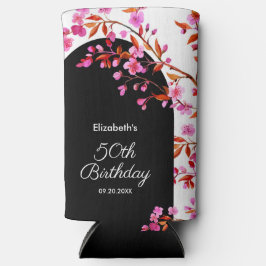 さくらんぼブロッサム桜フラワー白黒誕生日 スリム缶クーラー