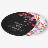 さくらんぼブロッサム桜フラワー白黒誕生日 ペーパープレート (アングル)