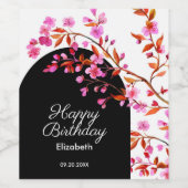 さくらんぼブロッサム桜フラワー白黒誕生日 ワインラベル (シングルラベル)