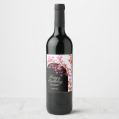 さくらんぼブロッサム桜フラワー白黒誕生日 ワインラベル (正面)