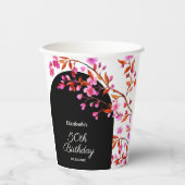 さくらんぼブロッサム桜フラワー白黒誕生日 紙コップ (正面)