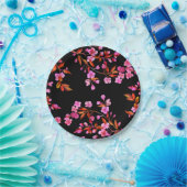 さくらんぼブロッサム桜フローラピンクブラック ペーパープレート (パーティー)