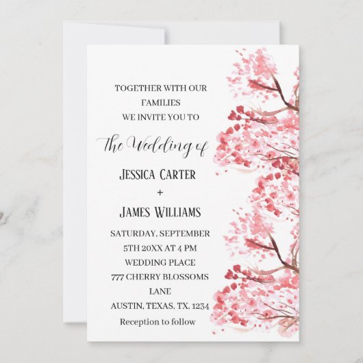 さくらんぼブロッサム桜水彩フローラ結婚ズ 招待状 (正面)
