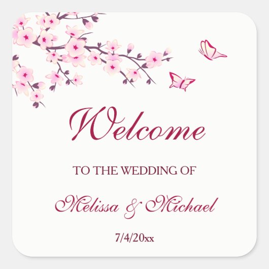 さくらんぼブロッサム結婚ありがとう スクエアシール (正面)