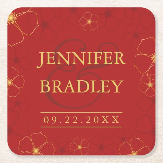 さくらんぼブロッサム結婚のコースター |色カスタム付 スクエアペーパーコースター (正面)