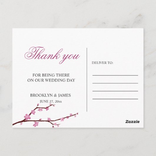 さくらんぼブロッサム結婚の感謝はがき ポストカード (裏面)