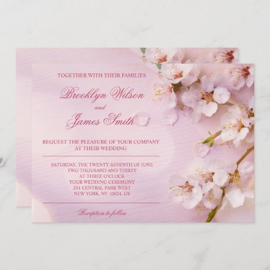 さくらんぼブロッサム結婚式招待状ピンクフローラ 招待状 (正面/裏面)