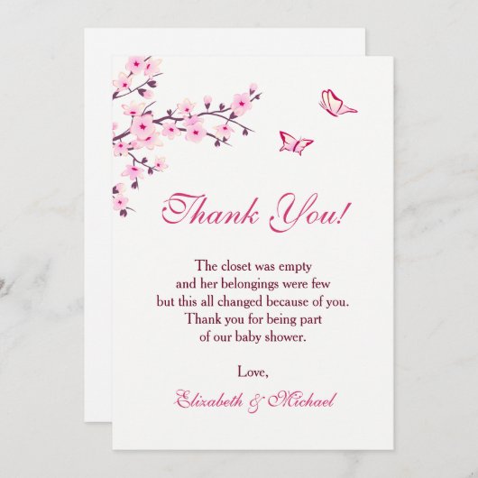 さくらんぼブロッサム赤ちゃんシャワーダウンロードありがとう 招待状 (正面/裏面)