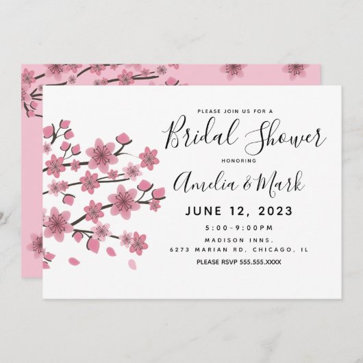 さくらんぼブロッサム赤面植物学ブライダルシャワー 招待状 (正面/裏面)