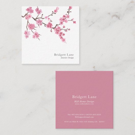 さくらんぼブロッサム開花 |ピンク スクエア名刺 (正面/裏面)