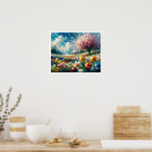 さくらんぼブロッサム鮮やか春の花抽象芸術 ポスター (キッチン)