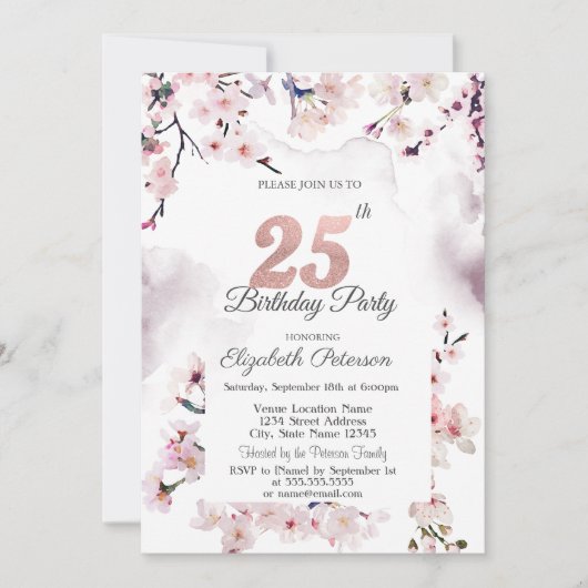 さくらんぼブロッサム25誕生日 招待状 (正面)