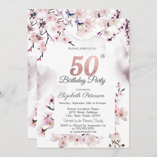 さくらんぼブロッサム50誕生日 招待状 (正面/裏面)
