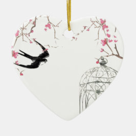 さくらんぼブロッサム、ツバメ、カバノキデザイン セラミックオーナメント