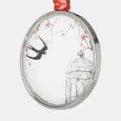 さくらんぼブロッサム、ツバメ、カバノキデザイン メタルオーナメント (左)