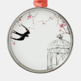 さくらんぼブロッサム、ツバメ、カバノキデザイン メタルオーナメント