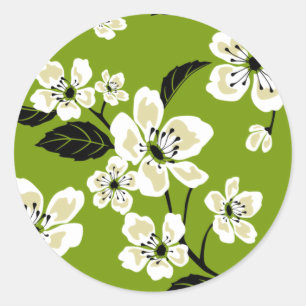 さくらんぼブロッサム – 桜（抹茶グリーン） ラウンドシール