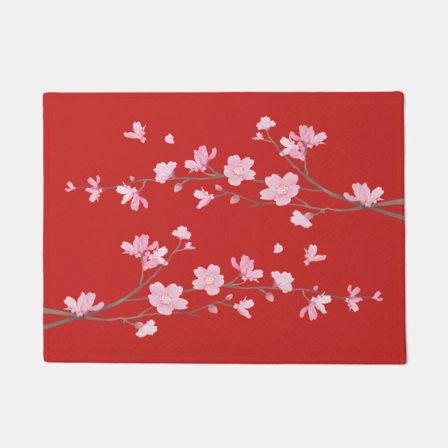 さくらんぼブロッサム – 赤 ドアマット (正面)