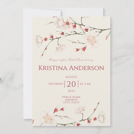 さくらんぼブロッサムQRコードブライダルシャワー 招待状 (正面)