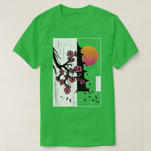 さくらんぼブロッサムVAPORWAVE桜日本の美学 Tシャツ (デザイン正面)
