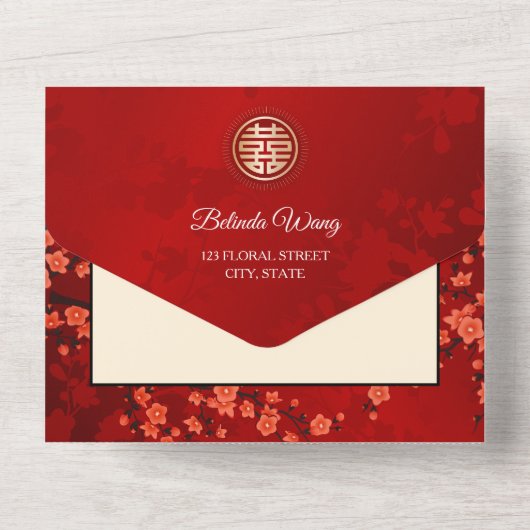 さくらんぼブ中国のロ結婚ズ オールインワン招待状 (裏面)