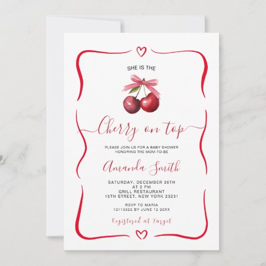さくらんぼベビーシャワーさくらんぼオン 招待状 (正面)