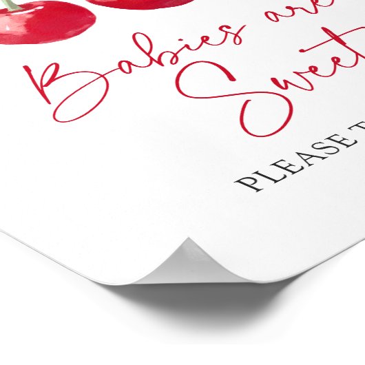 さくらんぼベビーシャワーベビーはスイートデザートサイン ポスター (角)