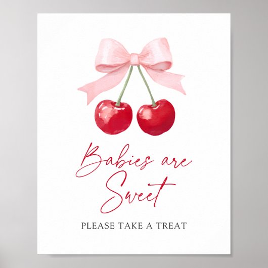 さくらんぼベビーシャワーベビーはスイートデザートサイン ポスター (正面)
